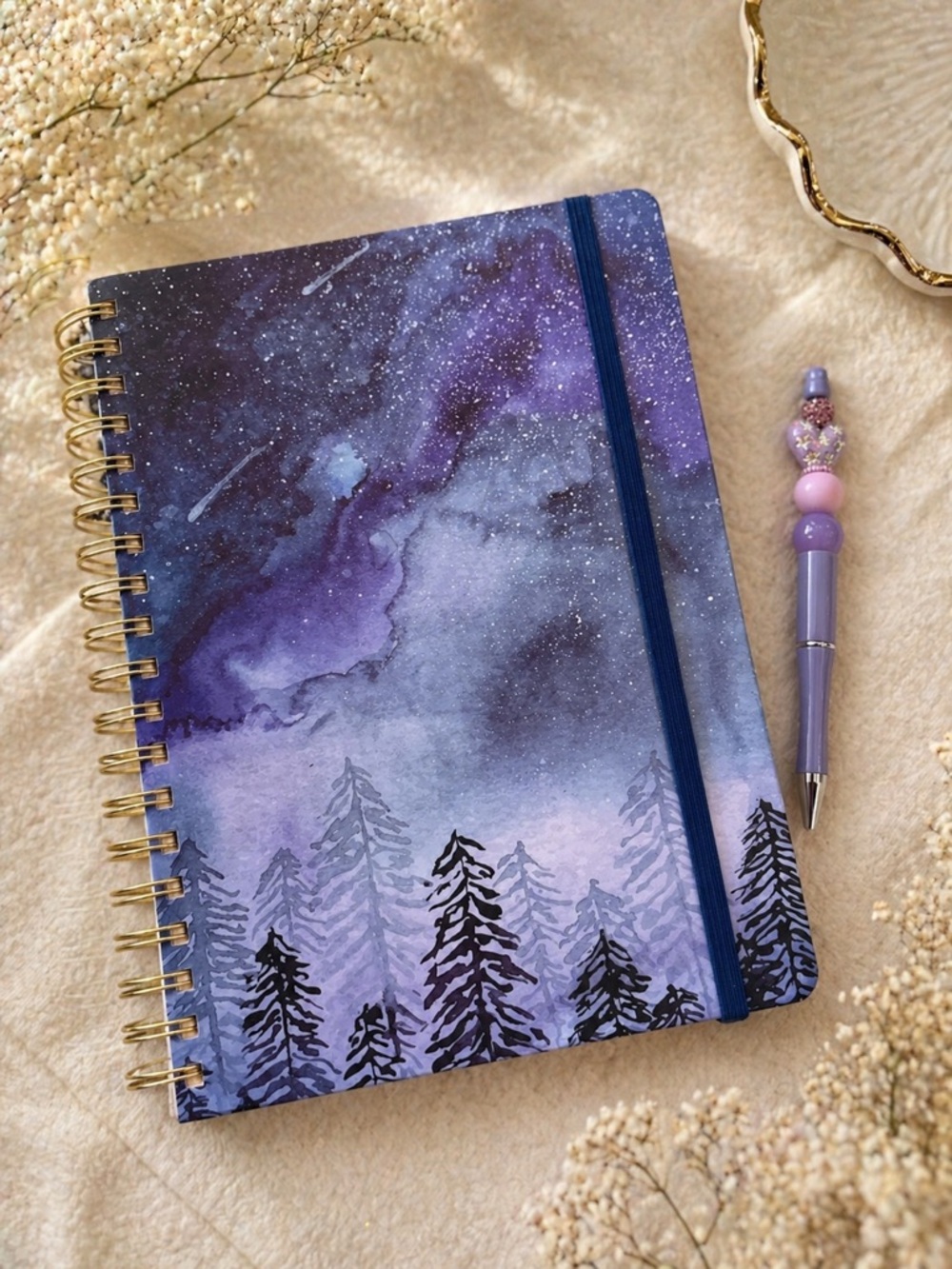 Beautiful handmade pen with heart & stars with  Galaxy Forest hardcover Notebook